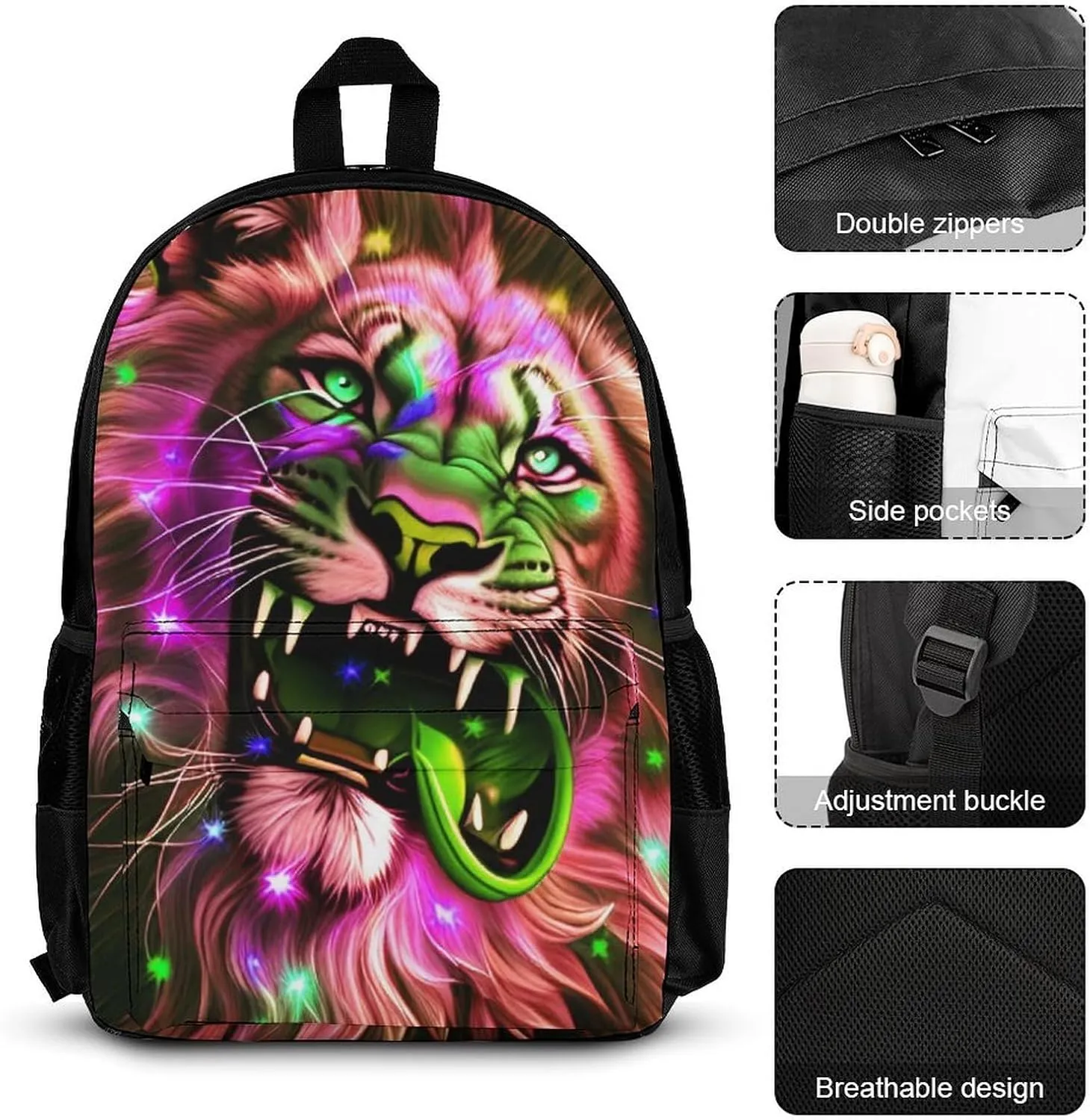 Supdreamc 3 Piece Rucksacks Sets, Lion Howling Art Bookbag Lunch Bag Pencil Case, Daypack Backpack, Camping Outdoor Backpack, Computer Bag