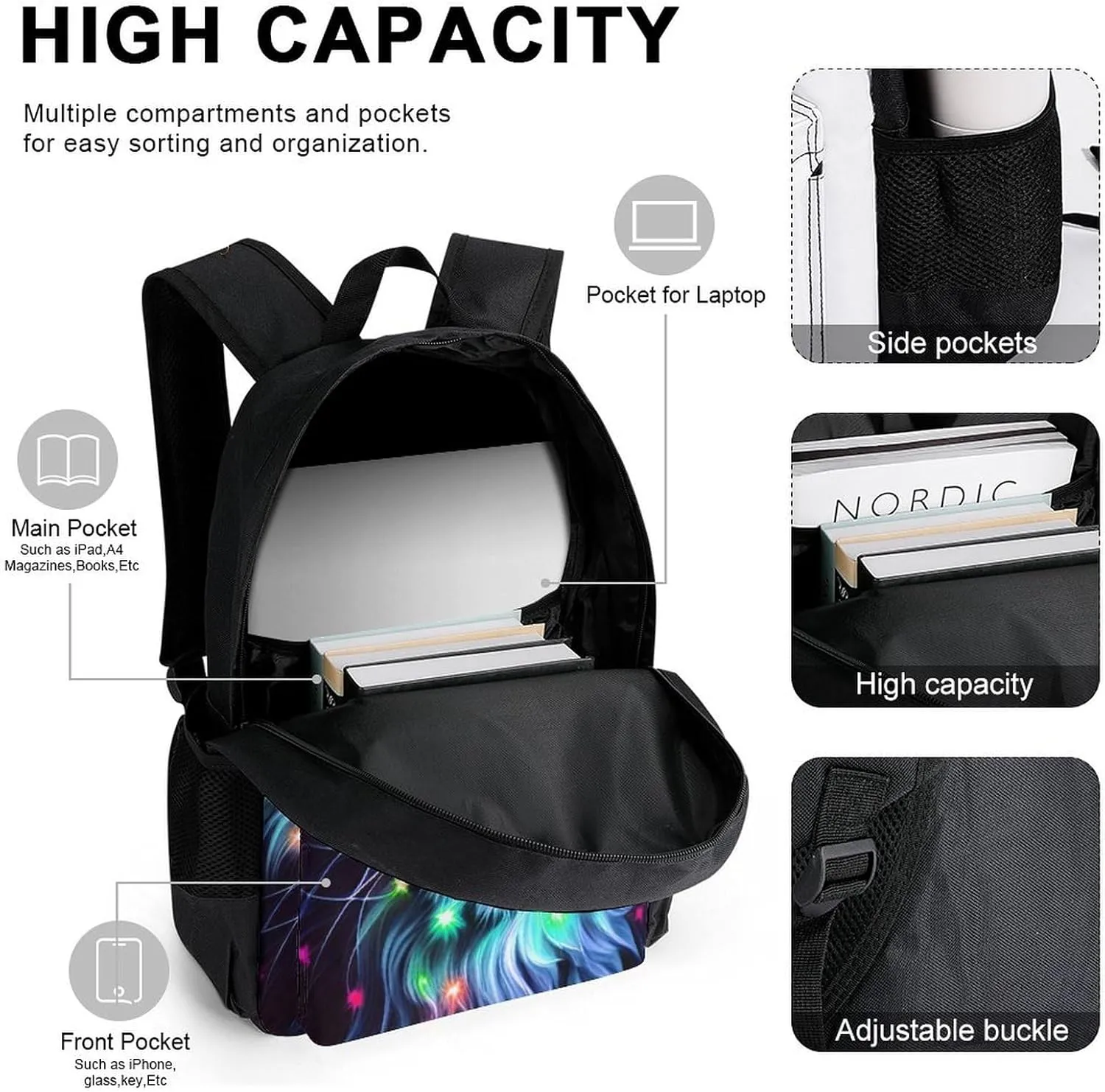 Supdreamc Adults Backpack Sets - Lion Howling Art Carry On Bag Shoulder Book Bags Travel Hiking Daypack   Lunch Bag   Pencil Case, Book Rucksack