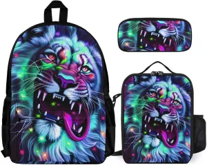 Supdreamc Adults Backpack Sets - Lion Howling Art Carry On Bag Shoulder Book Bags Travel Hiking Daypack   Lunch Bag   Pencil Case, Book Rucksack