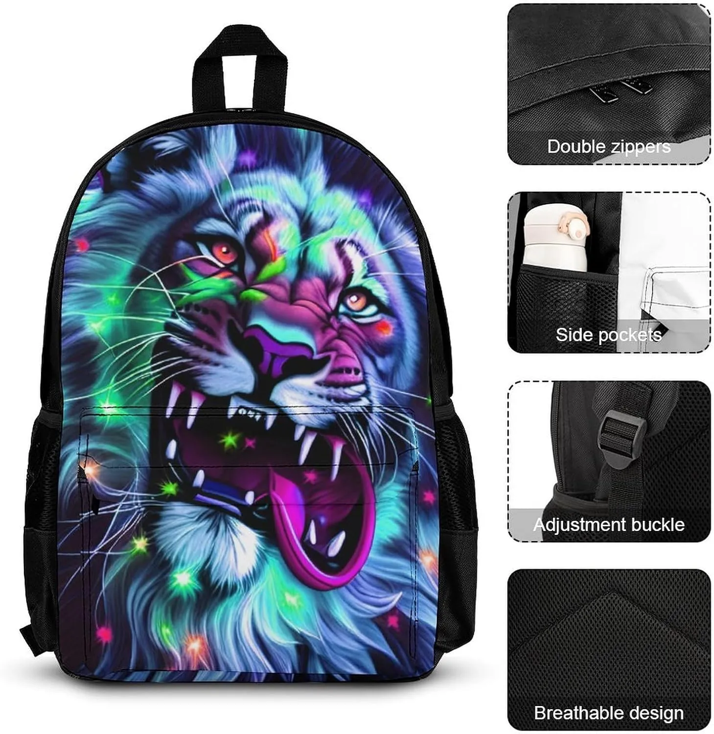 Supdreamc Adults Backpack Sets - Lion Howling Art Carry On Bag Shoulder Book Bags Travel Hiking Daypack   Lunch Bag   Pencil Case, Book Rucksack