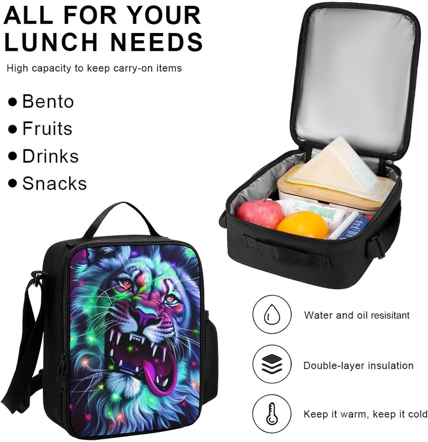 Supdreamc Adults Backpack Sets - Lion Howling Art Carry On Bag Shoulder Book Bags Travel Hiking Daypack   Lunch Bag   Pencil Case, Book Rucksack