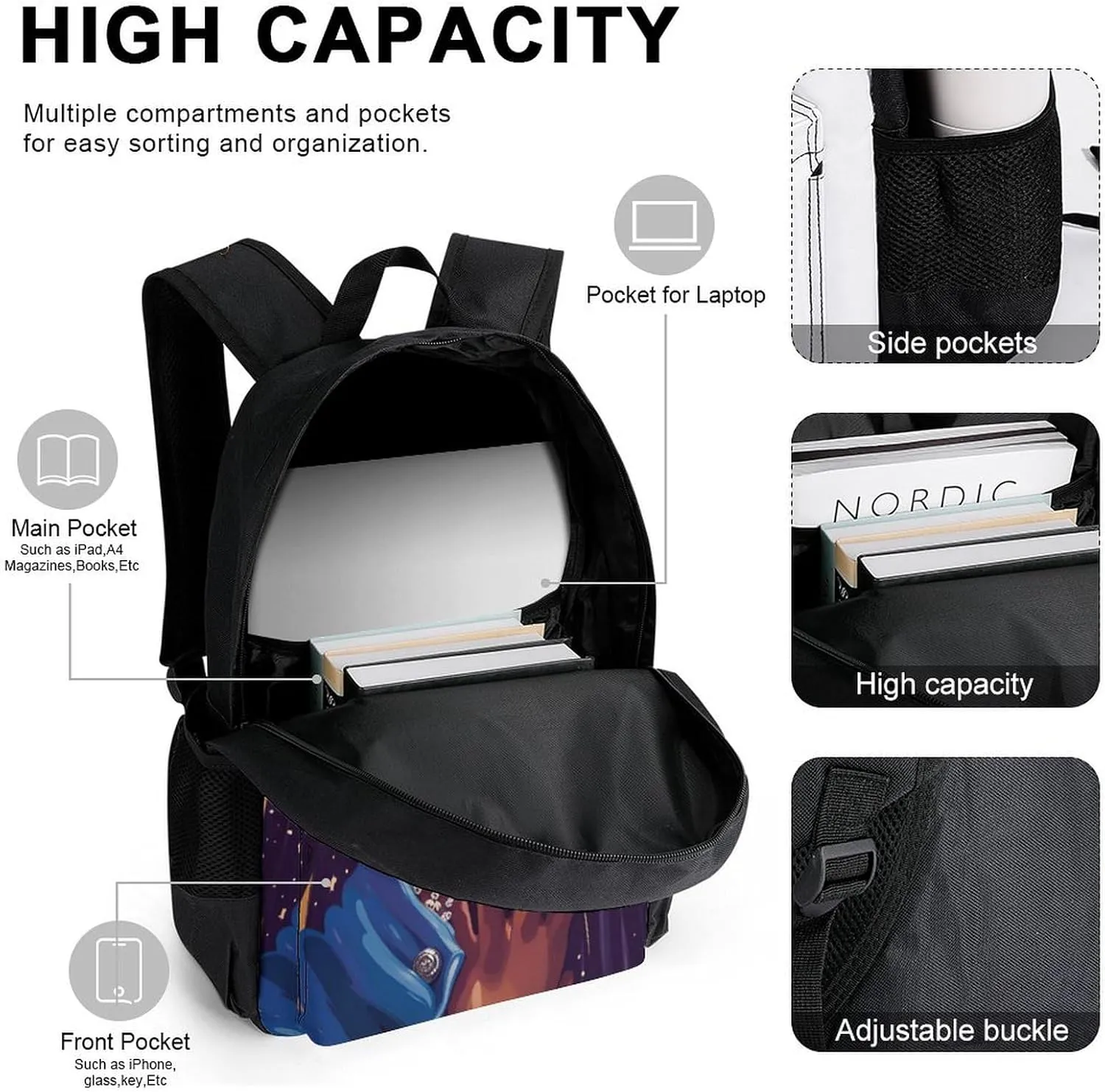 Supdreamc Adults Daypack - African American Black Woman Woman Painting Shoulder Bag 3 Piece College Daypack Travel Hiking Backpack, 3 Piece Climbing Shoulder Bag