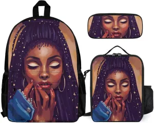 Supdreamc Adults Daypack - African American Black Woman Woman Painting Shoulder Bag 3 Piece College Daypack Travel Hiking Backpack, 3 Piece Climbing Shoulder Bag