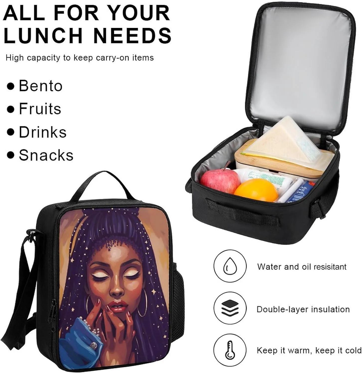 Supdreamc Adults Daypack - African American Black Woman Woman Painting Shoulder Bag 3 Piece College Daypack Travel Hiking Backpack, 3 Piece Climbing Shoulder Bag