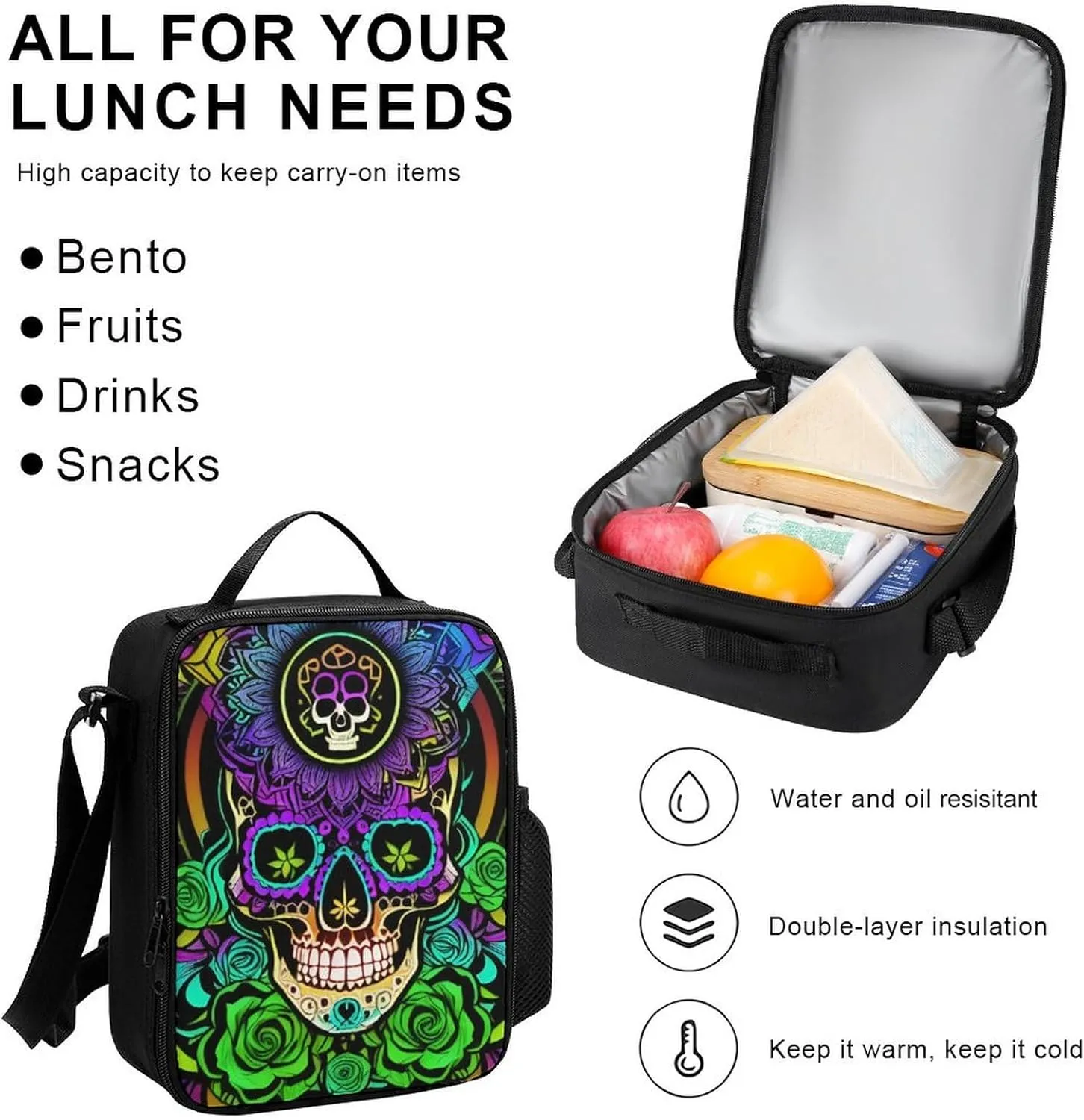 Supdreamc Big Capacity Backpack, Psychedelic Skull Art Bookbag, 3 Piece College Daypack, Camping Outdoor Backpack, Business Computer Bag   Lunch Bag   Pencil Bag
