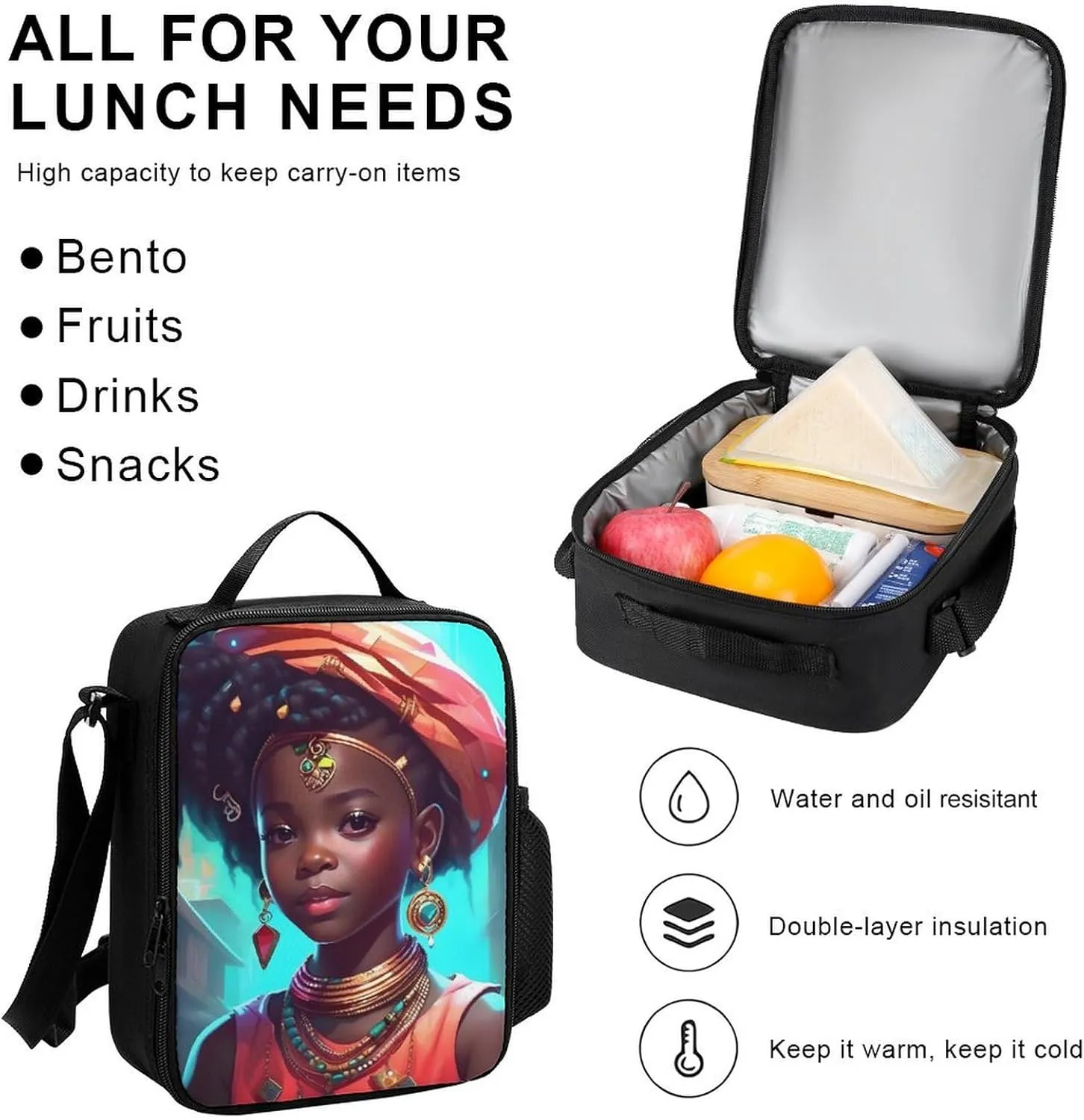 Supdreamc Big Capacity Rucksack, Afro Women African American Black Woman Art Bookbag, 3 Piece College Daypack, Travel Hiking Backpack Rucksack   Lunch Bag   Pencil Bag, One Size