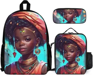 Supdreamc Big Capacity Rucksack, Afro Women African American Black Woman Art Bookbag, 3 Piece College Daypack, Travel Hiking Backpack Rucksack   Lunch Bag   Pencil Bag, One Size