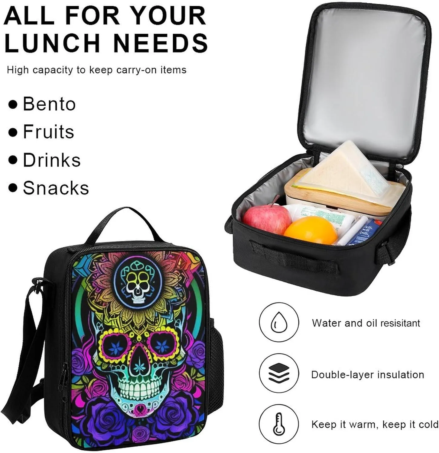 Supdreamc Big Capacity Rucksack, Psychedelic Skull Art Carry On Bag, 3 Piece College Daypack, Camping Outdoor Backpack