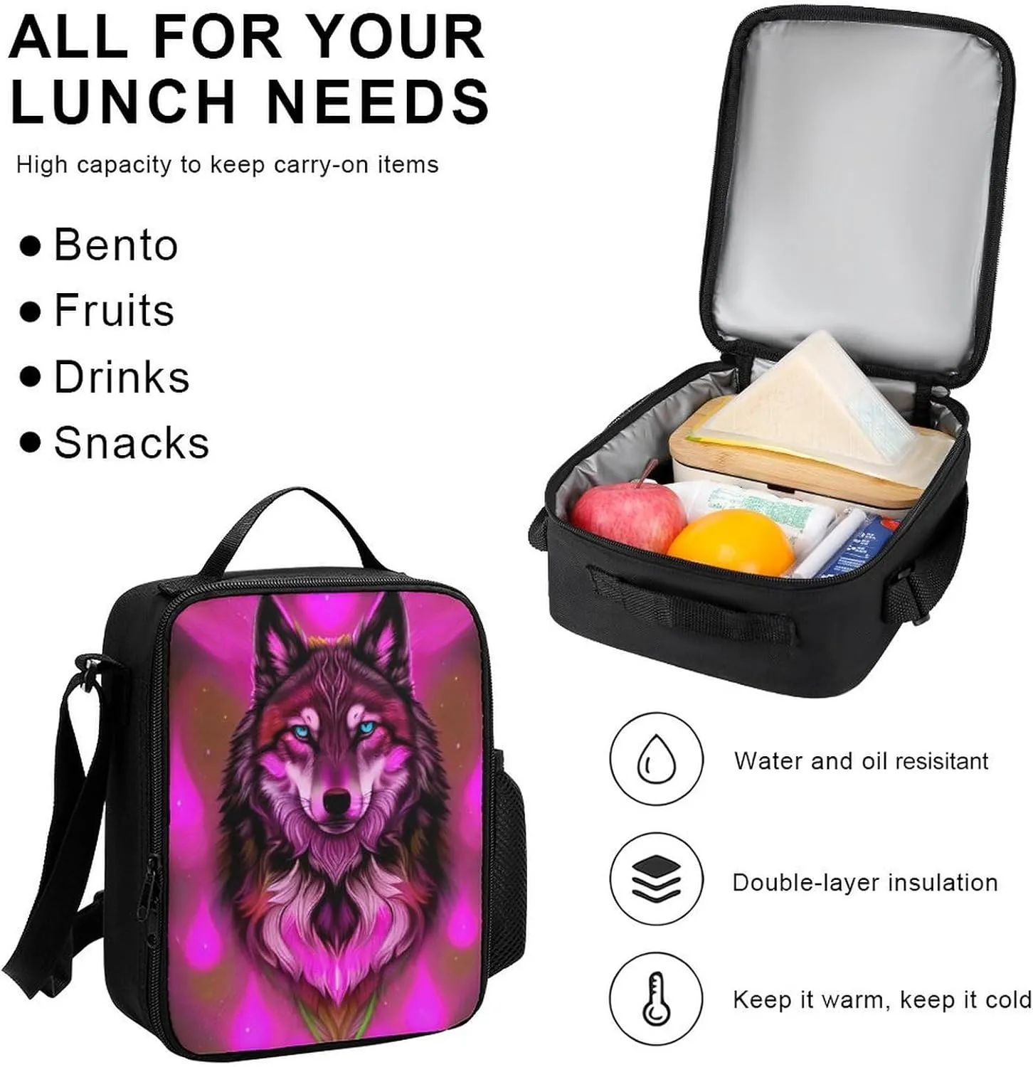 Supdreamc Camping Outdoor Backpack 3 Piece Daypack Sets Shoulder Bag Big Capacity Daypack Fantastic Wolf Art Daypack Backpack for Adults