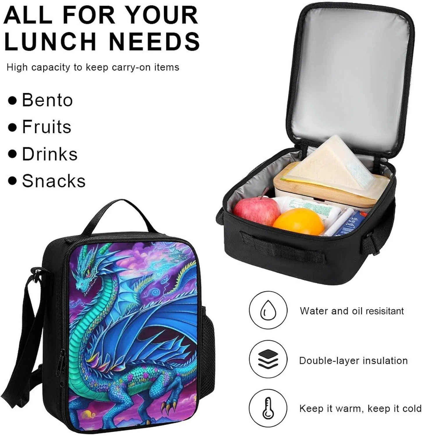 Supdreamc Picnic Bicycle Backpack Sets Daypack 3 Pcs Anti-Theft Multipurpose Backpack Sets Big Capacity Shoulder Bag, Mystery Dragon Trippy Art