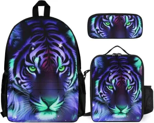 Supdreamc Travel Hiking Bag & Day Pack 3 Piece Daypack Climbing Shoulder Bag Big Capacity Rucksack Mystic Fantasy Galaxy Sky Fantasy Tiger Wild Animals Boho Style Daypack Backpack for Men and Women