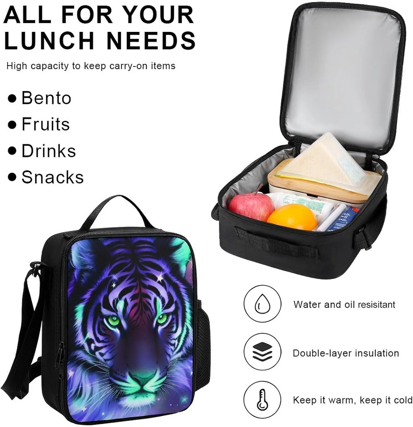 Supdreamc Travel Hiking Bag & Day Pack 3 Piece Daypack Climbing Shoulder Bag Big Capacity Rucksack Mystic Fantasy Galaxy Sky Fantasy Tiger Wild Animals Boho Style Daypack Backpack for Men and Women