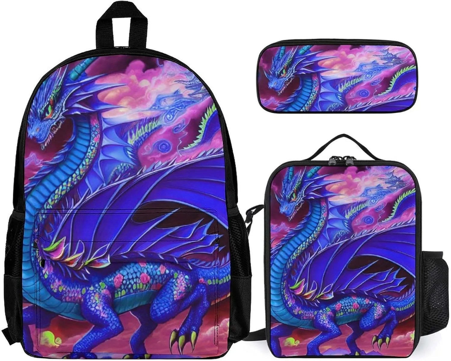 Supdreamc Travel Hiking Bag & Day Pack Gym Outdoor Hiking Bag Big Capacity Backpack Mystery Dragon Trippy Art 3 Piece College Daypack for Adults