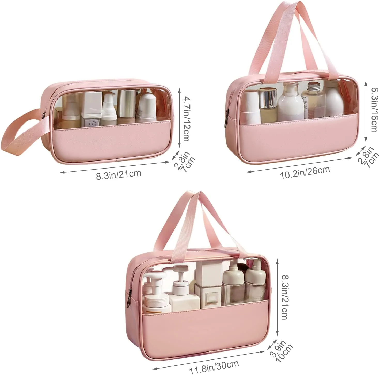 Surblue Toiletry Bag for Women Clear Cosmetics Bag Hanging Toiletry Bag for Men Waterproof Makeup Bags for Traveling Transparent Travel Organizer 3Pcs, Pink