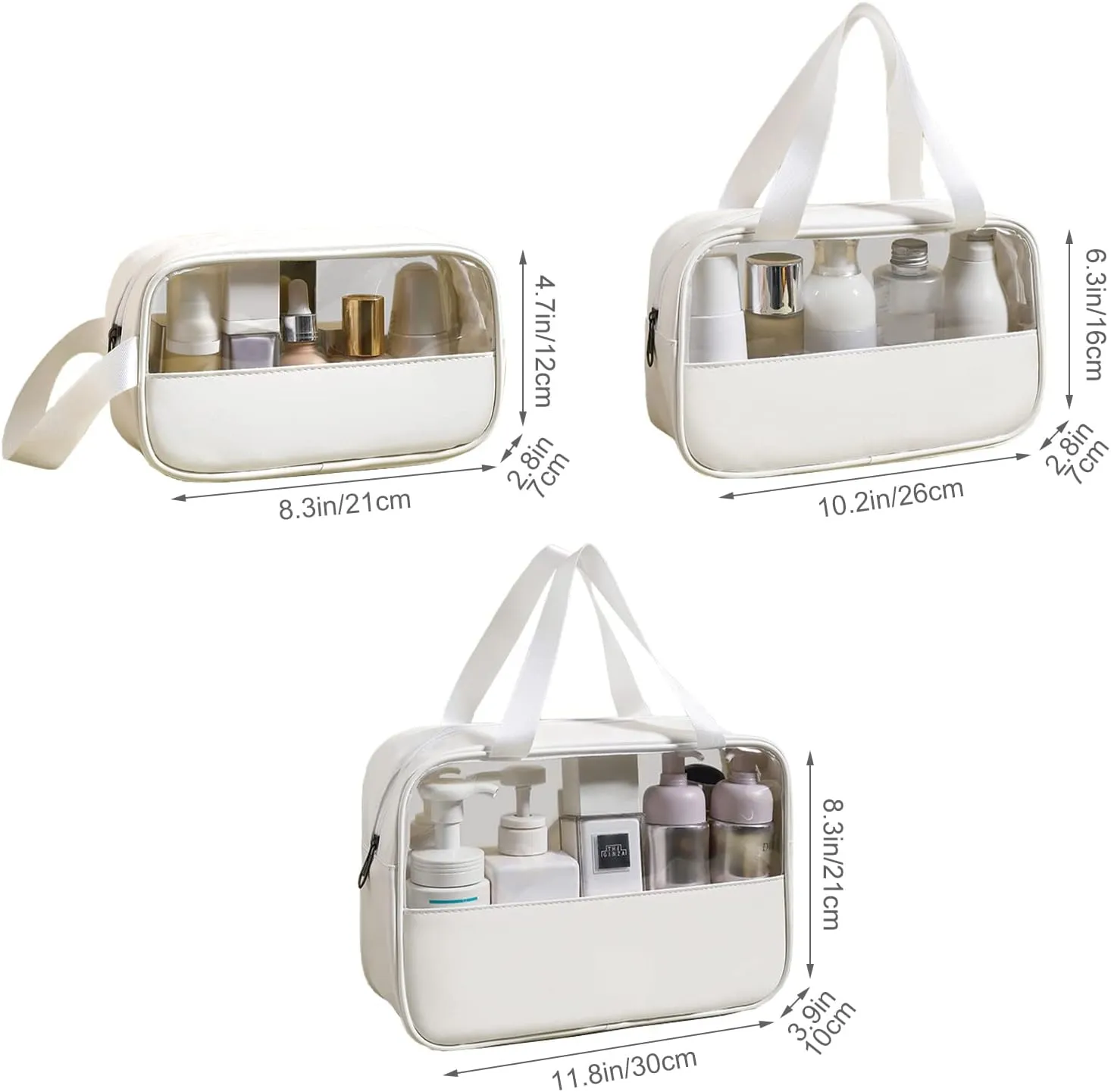 Surblue Toiletry Bag for Women Clear Cosmetics Bag Hanging Toiletry Bag for Men Waterproof Makeup Bags for Traveling Transparent Travel Organizer 3Pcs,White