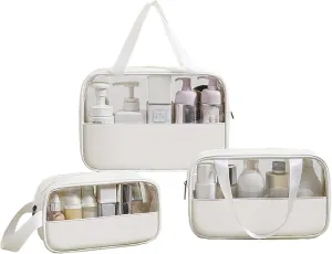 Surblue Toiletry Bag for Women Clear Cosmetics Bag Hanging Toiletry Bag for Men Waterproof Makeup Bags for Traveling Transparent Travel Organizer 3Pcs,White