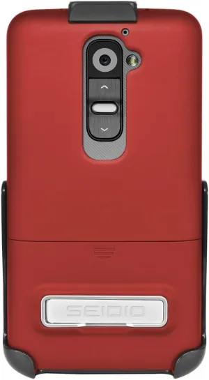 SURFACE Case with Metal Kickstand and Holster Combo for LG G2 - Retail Packaging - Garnet Red