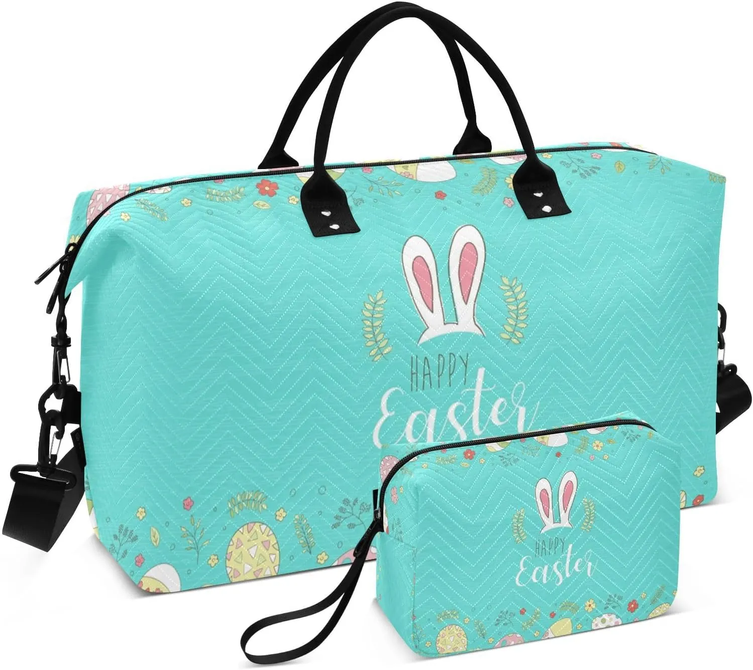 susiyo Easter Bunny Ears Eggs Expandable Travel Duffle Bag, Large Weekender Overnight Bags and Adjustable Strap, Carry On Shoulder Tote Bag, Gym Duffel Bag with Toiletry Bags for Hospital
