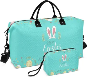 susiyo Easter Bunny Ears Eggs Expandable Travel Duffle Bag, Large Weekender Overnight Bags and Adjustable Strap, Carry On Shoulder Tote Bag, Gym Duffel Bag with Toiletry Bags for Hospital