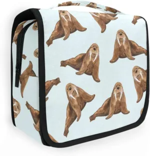 susiyo Hanging Travel Toiletry Bag Brown Walrus Cosmetic Makeup Bag Portable Cosmetic Pouch Waterproof Shower Bag Travel Organizer Case for Women Girls