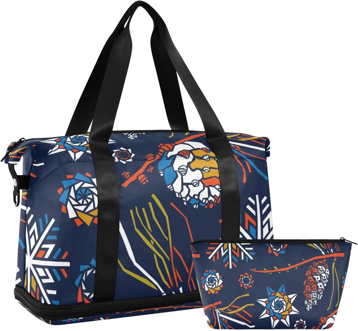 susiyo Travel Duffel Bags for Women, Snowflakes and Pine Cones Sports Duffel Bags Gym Bags with Shoes Compartment, Tote Bag Weekender Bag for Travelling
