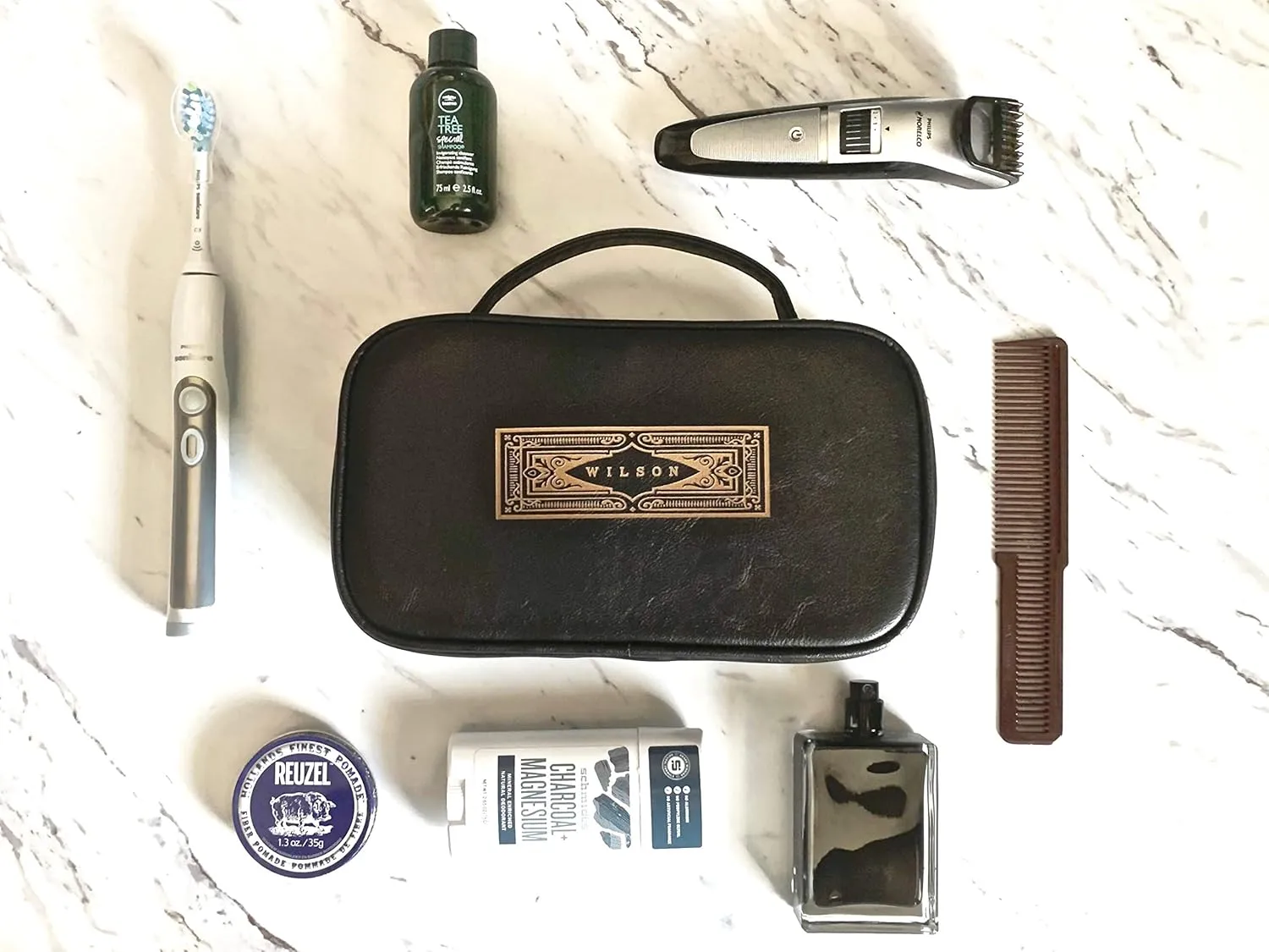 Swanky Badger NEW Personalized Dopp Kit – Leather Toiletry Bag (Black Vintage)