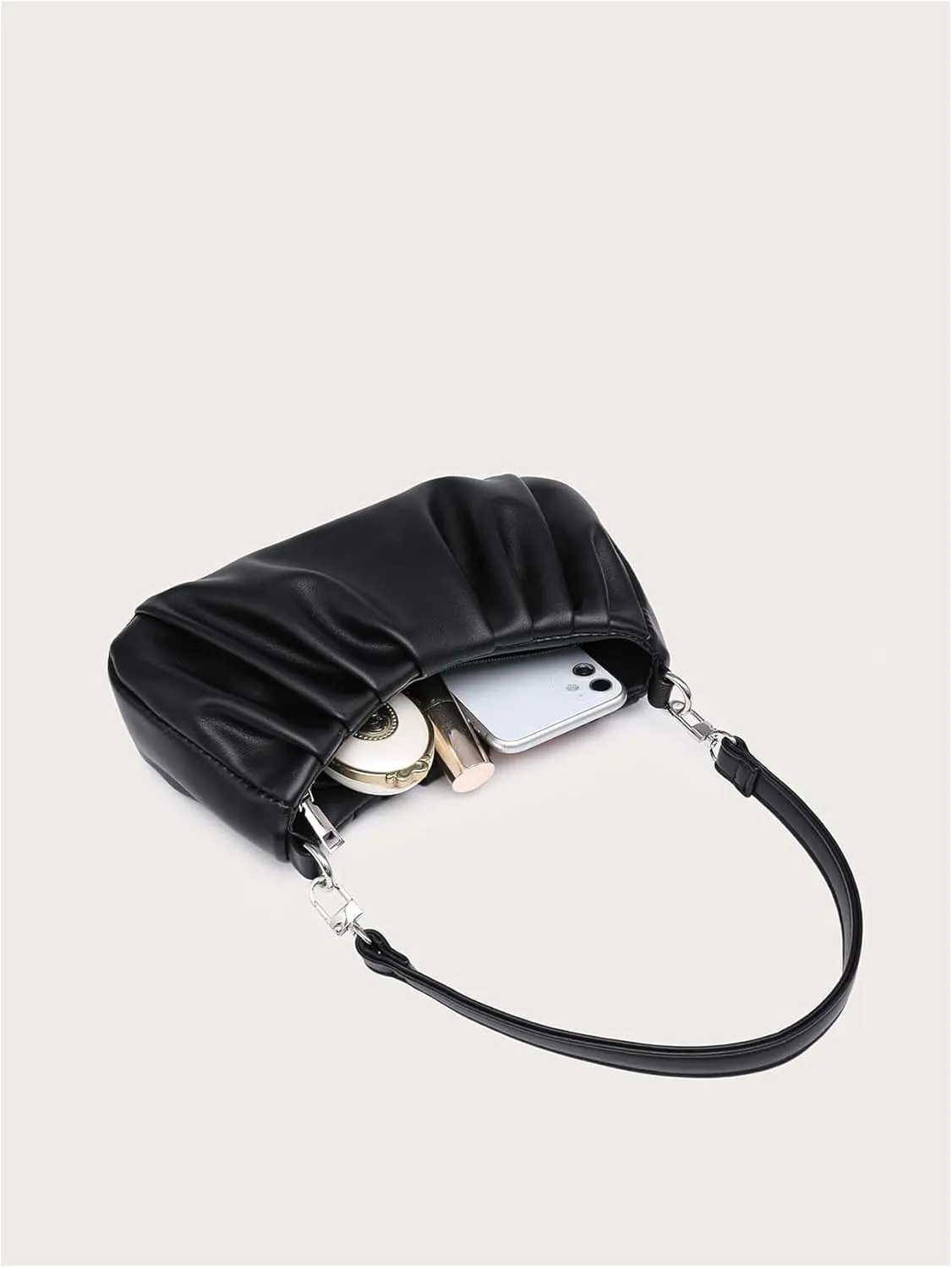 SweatyRocks Black Shoulder Bag for Women PU Leather Small Clutch Purese Ruched Trendy Hobo Bags Handbag