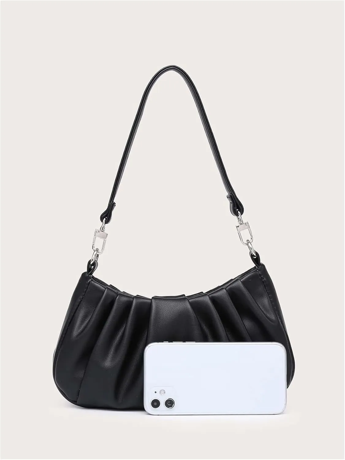 SweatyRocks Black Shoulder Bag for Women PU Leather Small Clutch Purese Ruched Trendy Hobo Bags Handbag