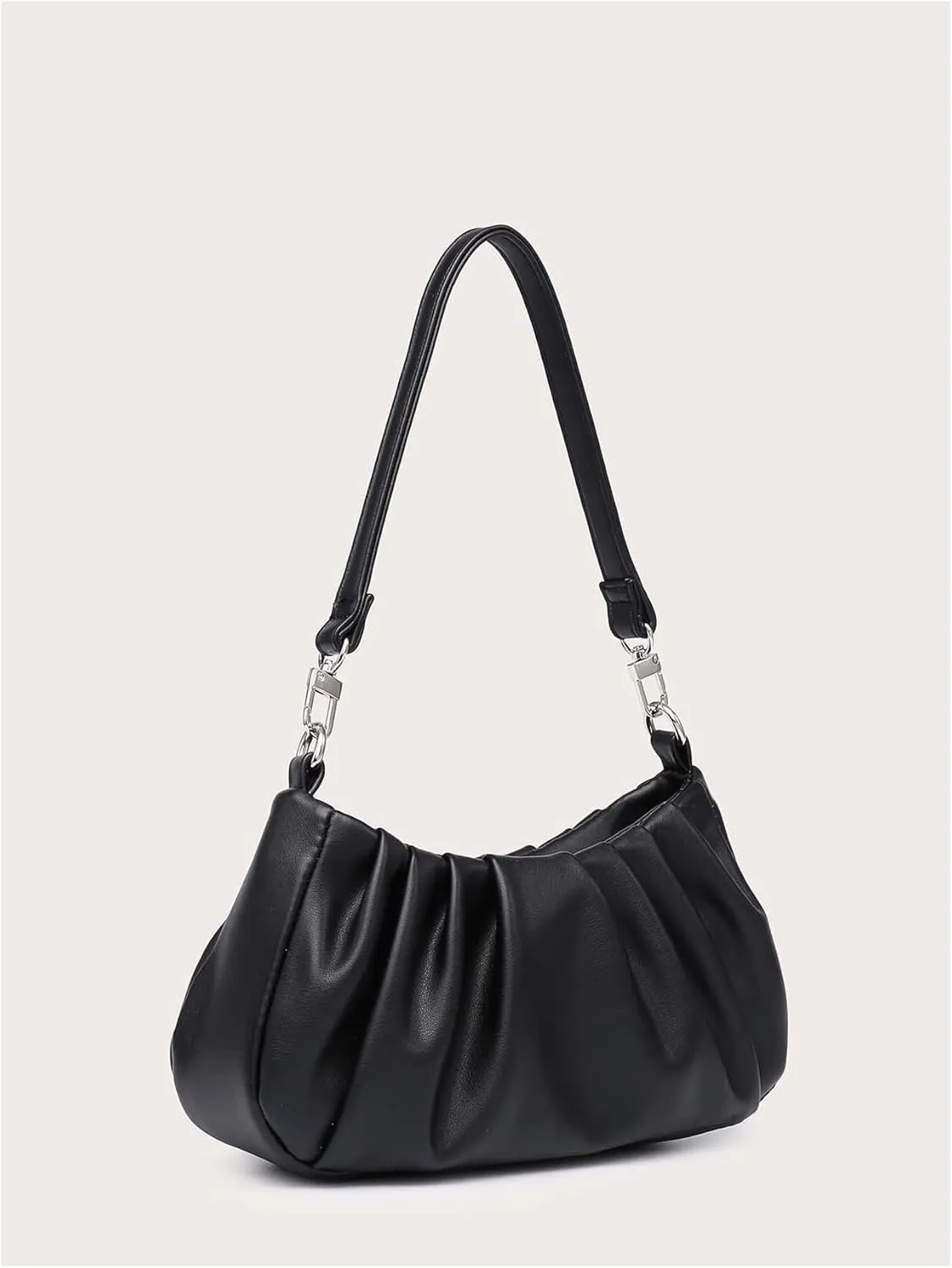 SweatyRocks Black Shoulder Bag for Women PU Leather Small Clutch Purese Ruched Trendy Hobo Bags Handbag