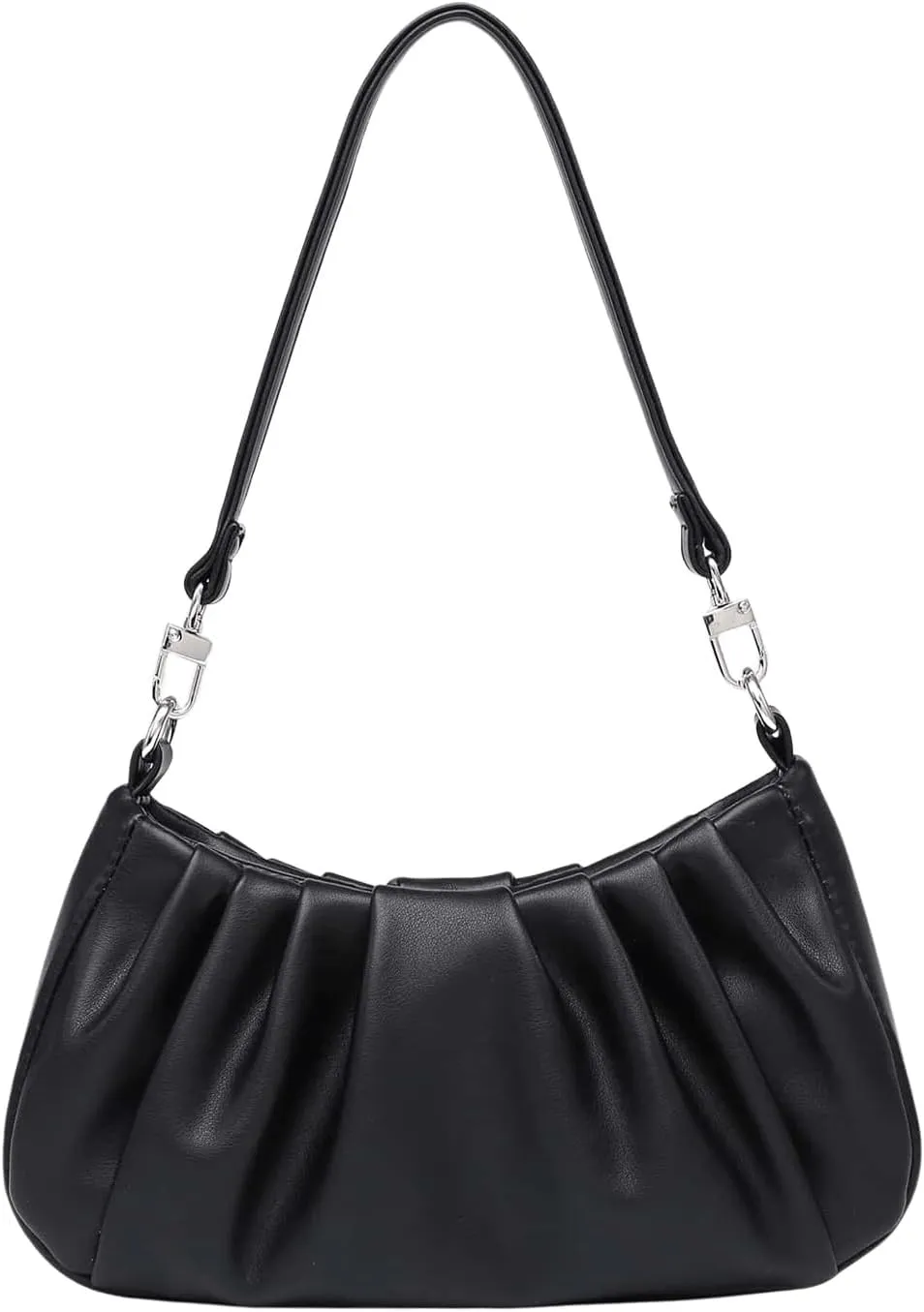 SweatyRocks Black Shoulder Bag for Women PU Leather Small Clutch Purese Ruched Trendy Hobo Bags Handbag