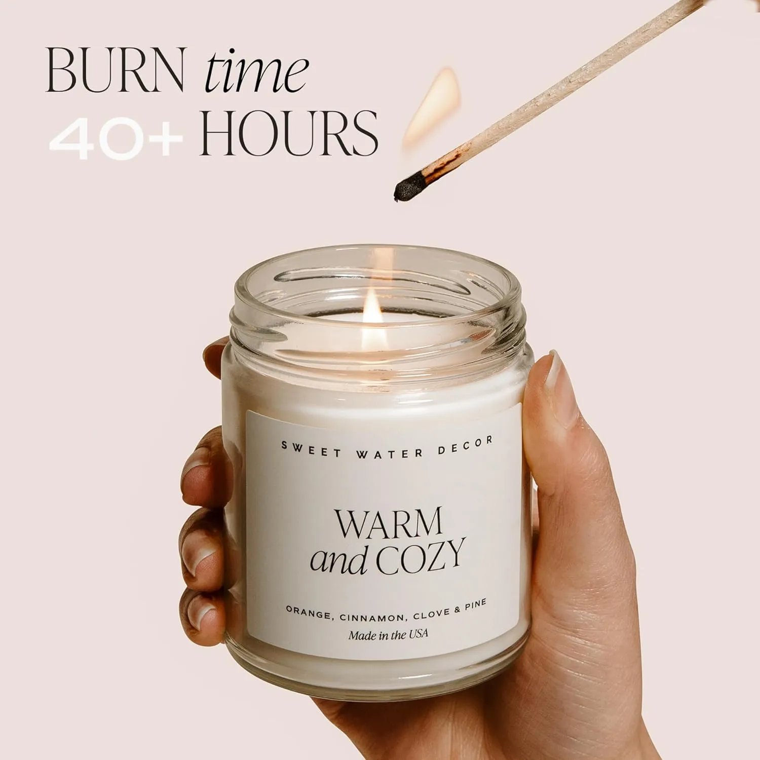 Sweet Water Decor Driftwood and Mahogany Soy Candle - Warm Mahogany, Fresh Lavender, Geranium, and Teakwood Scented Candles for Home - 9oz Clear Jar   Gold Lid, 40  Hour Burn Time, Made in the USA