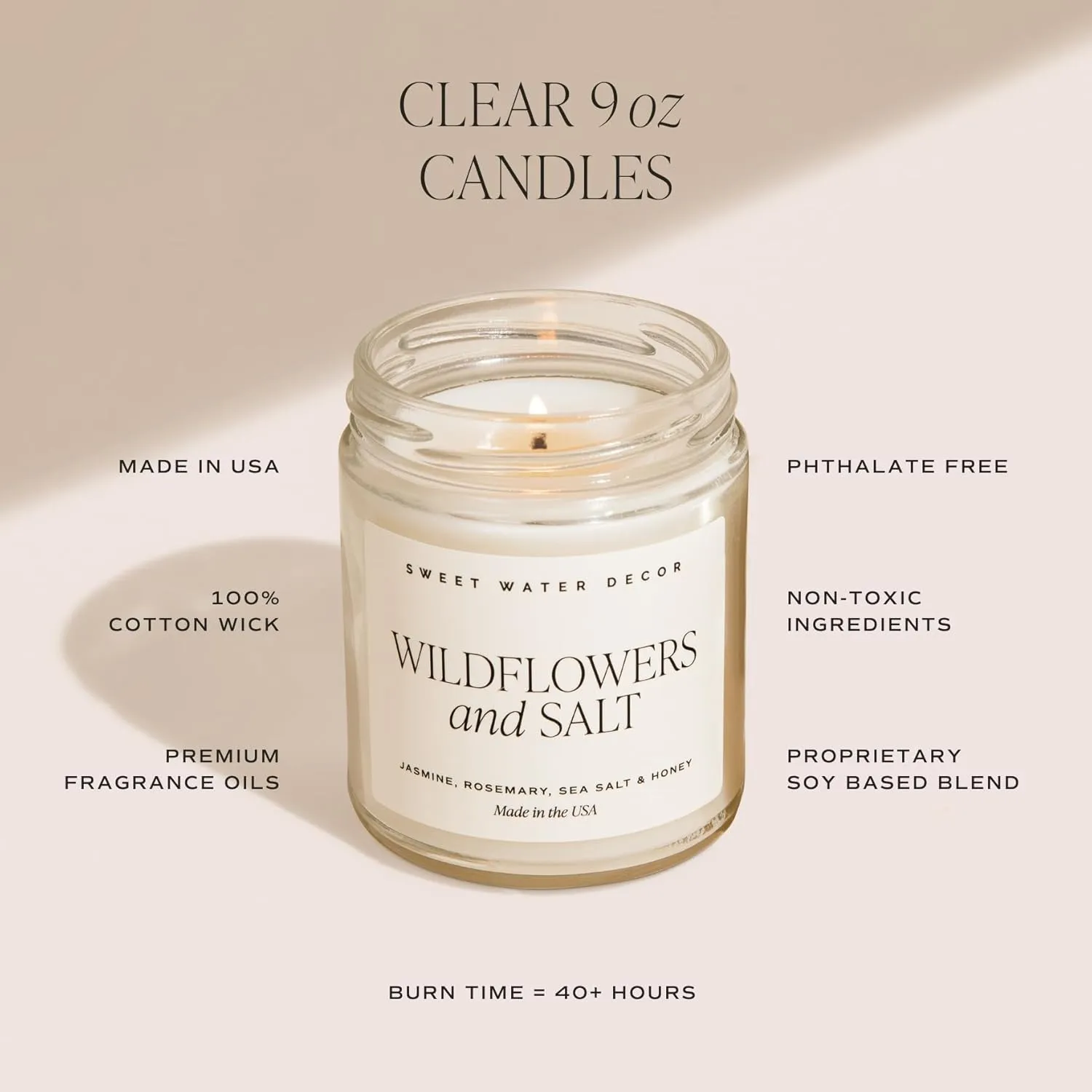 Sweet Water Decor Driftwood and Mahogany Soy Candle - Warm Mahogany, Fresh Lavender, Geranium, and Teakwood Scented Candles for Home - 9oz Clear Jar   Gold Lid, 40  Hour Burn Time, Made in the USA