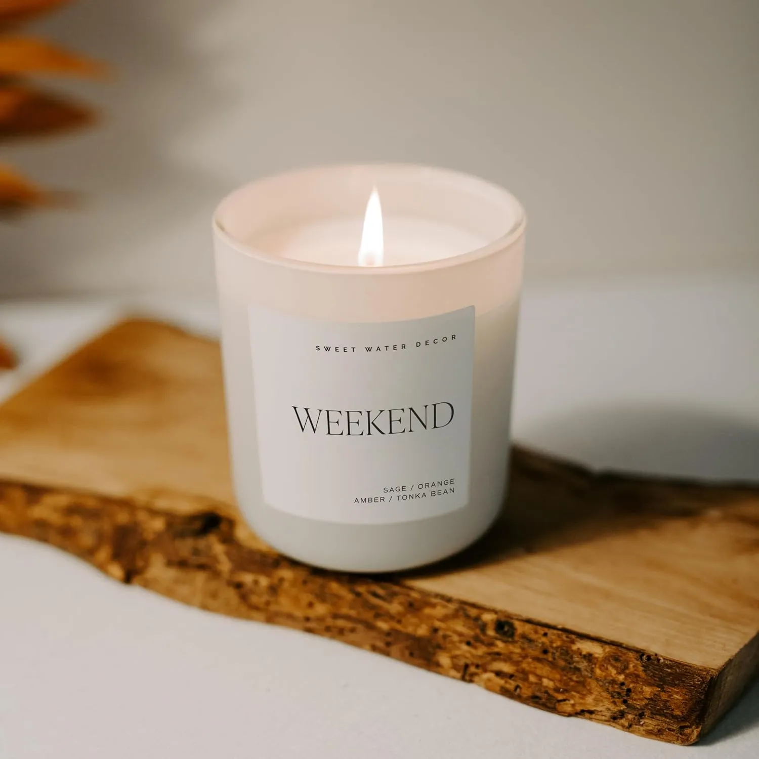 Sweet Water Decor Weekend Candle - Sage, Orange, Amber, Tonka Bean Scented Soy Masculine Candles for Home - 15oz Tan Jar, 70  Hour Burn Time, Made in the USA