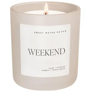 Sweet Water Decor Weekend Candle - Sage, Orange, Amber, Tonka Bean Scented Soy Masculine Candles for Home - 15oz Tan Jar, 70  Hour Burn Time, Made in the USA