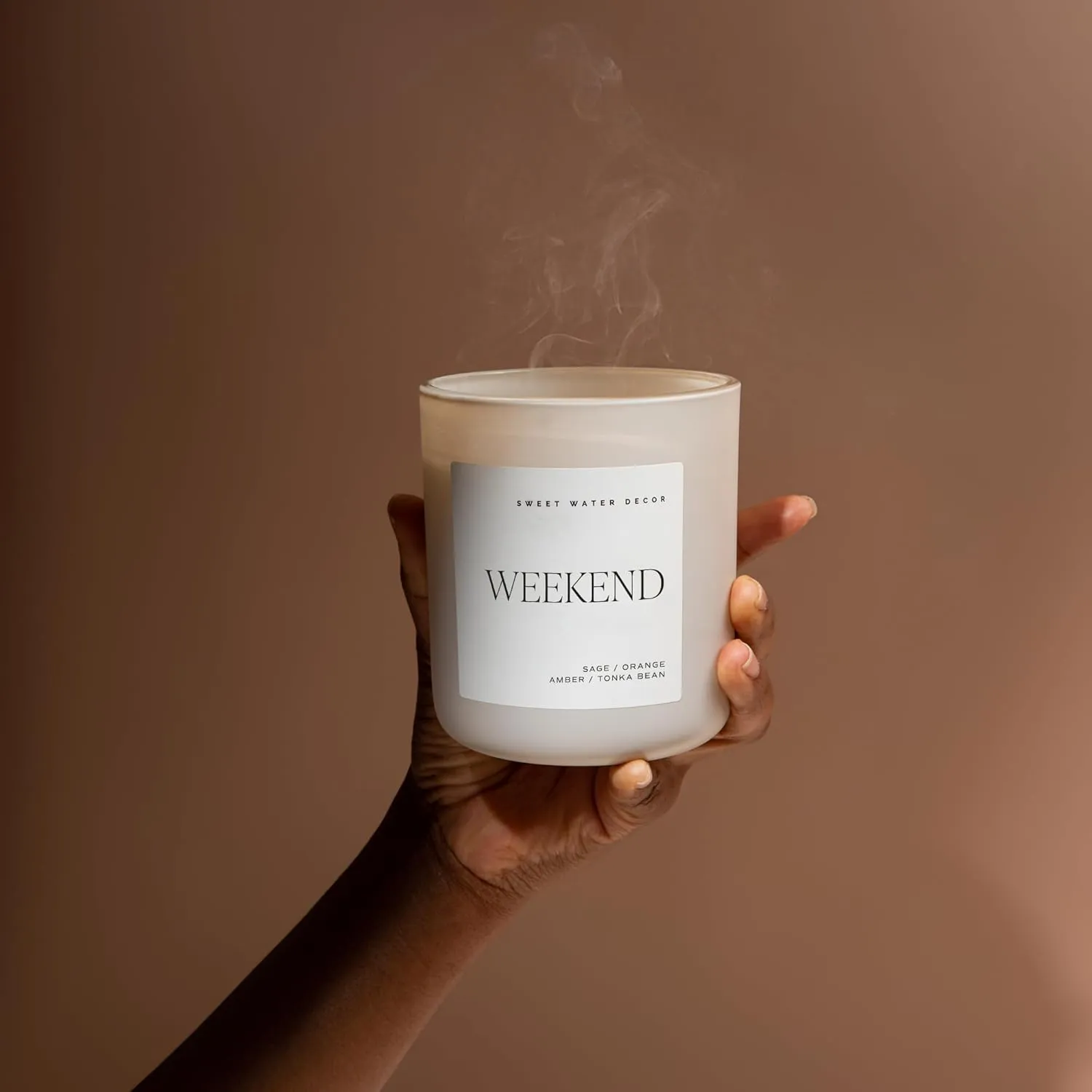 Sweet Water Decor Weekend Candle - Sage, Orange, Amber, Tonka Bean Scented Soy Masculine Candles for Home - 15oz Tan Jar, 70  Hour Burn Time, Made in the USA
