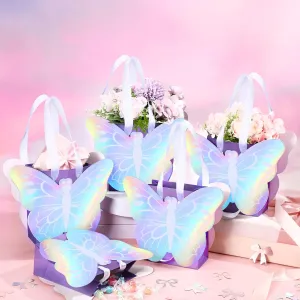 Sweetude 24 Pcs Holographic Butterfly Party Favor Bags Iridescent Purple Butterfly Goodie Bags for Birthday Gift Treat Candy Baby Shower Party Bridal Showers Supplies