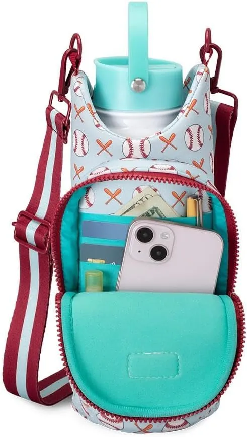 Swig Life Water Bottle Sling Bag, Water Bottle Holder with Adjustable Strap, Carrier Bag with Zippered Phone Pocket, Holds 36oz (Home Run)