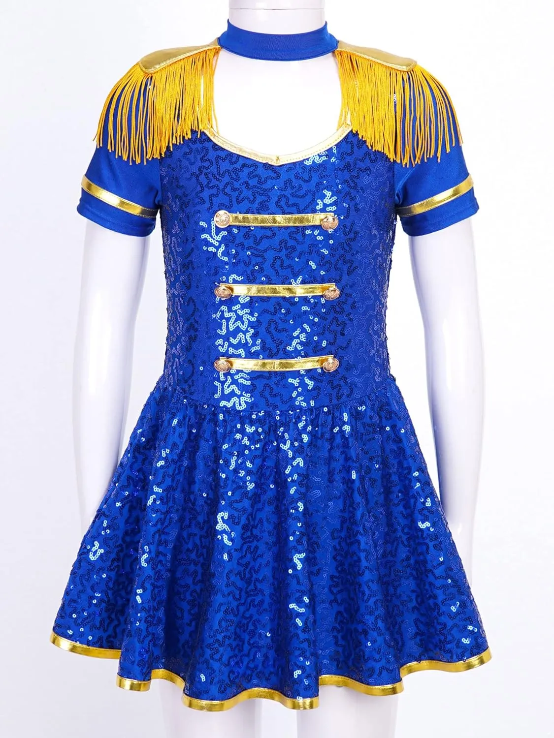 Sywiyi Girls Majorette Costume Shiny Sequins Marching Band Uniform Leotard Dress for Party Performance