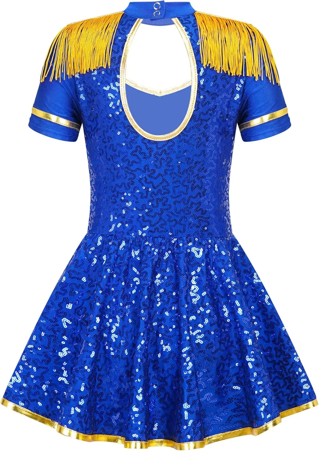 Sywiyi Girls Majorette Costume Shiny Sequins Marching Band Uniform Leotard Dress for Party Performance