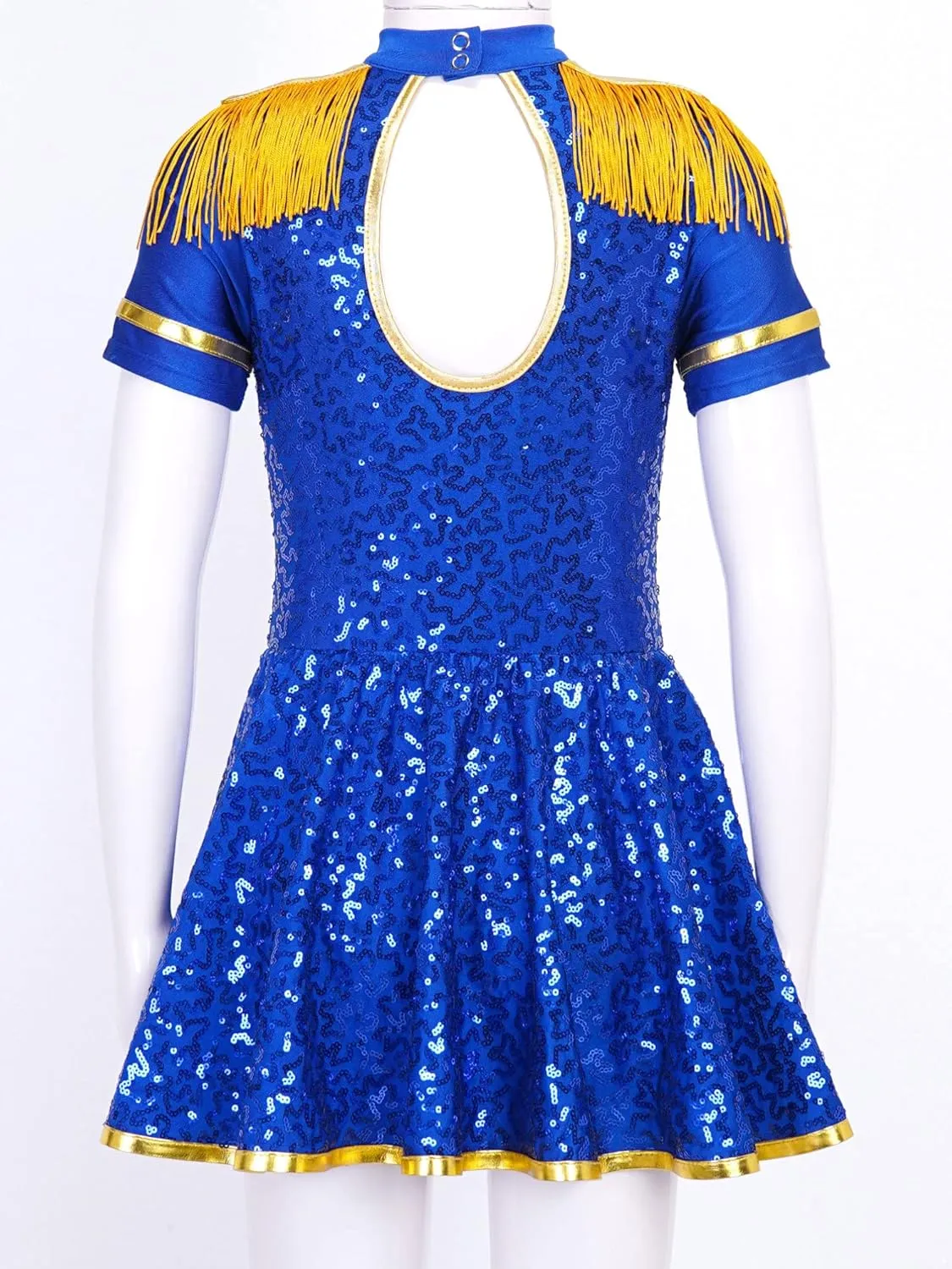 Sywiyi Girls Majorette Costume Shiny Sequins Marching Band Uniform Leotard Dress for Party Performance