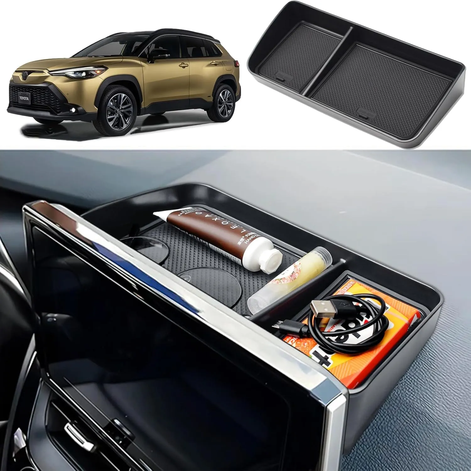 TACOBRO Interior Dashboard Storage Organizer Compatible with Toyota Corolla 2019-2025 / Corolla Cross 2022-2025 Accessories, Fit 8-in. Audio Multimedia Insert Secondary Dash Mounted Holders ABS Black