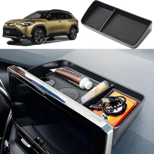 TACOBRO Interior Dashboard Storage Organizer Compatible with Toyota Corolla 2019-2025 / Corolla Cross 2022-2025 Accessories, Fit 8-in. Audio Multimedia Insert Secondary Dash Mounted Holders ABS Black
