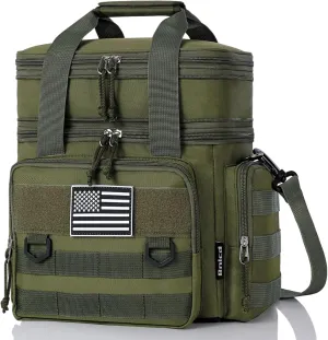 Tactical Lunch Box for Men, Expandable Large Insulated Lunch Bag for Adult, Heavy Duty Double Deck Lunch Cooler Bag with Shoulder Strap Leakproof Waterproof Lunch Tote for Travel Work Office - Green