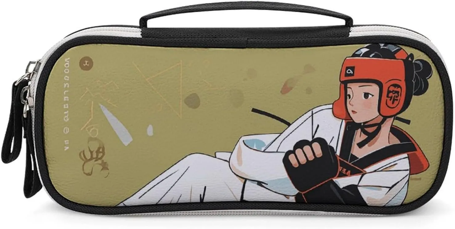 Taekwondo Design Leather Makeup Bag Portable Small Cosmetic Organizer Waterproof Toiletry Bags Brushes Pencils And Travel Make Up Accessories