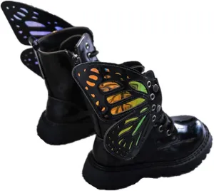 TangDao Kid Baby Girls Fashion Lace Up Leather Ankle Boots Detachable Butterfly Wings Side Zipper Outdoor Warm Short Snow Waterproof Boots for girls