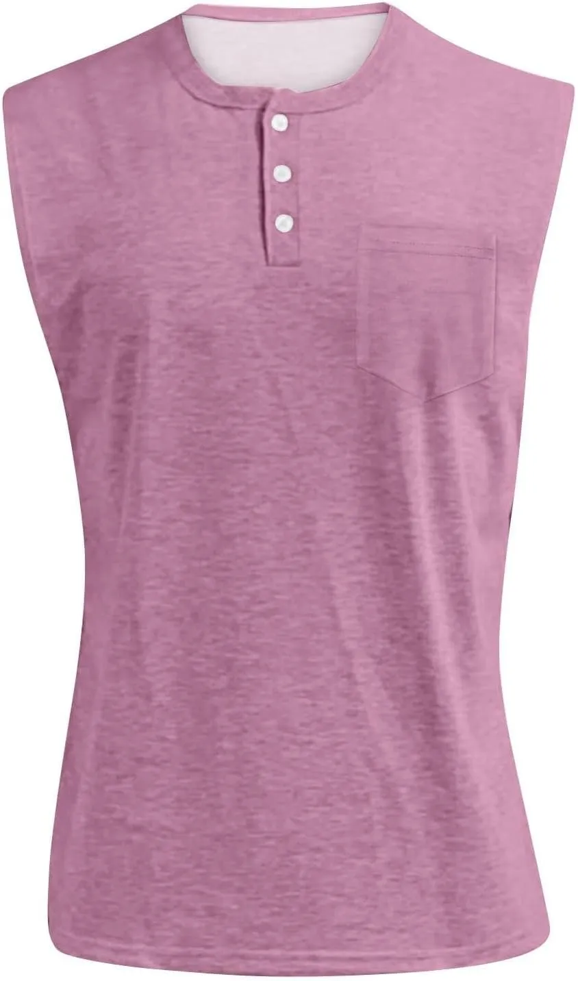 Tank Tops for Men Sleeveless Muscle Gym Workout Henley Shirts Beach Summer Vintage Button Down Tank Tops with Pocket