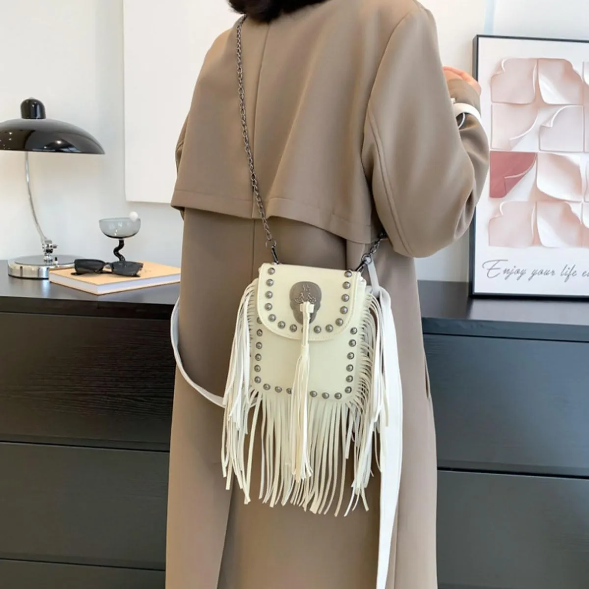 Tassel Purse for Women,Small Crossbody Bag for Ladies,Shoulder Bag with Tassel,Vintage PU Leather Satchel