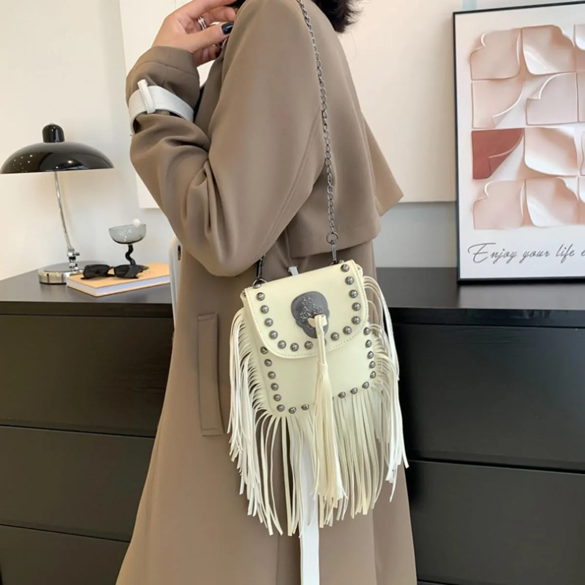 Tassel Purse for Women,Small Crossbody Bag for Ladies,Shoulder Bag with Tassel,Vintage PU Leather Satchel