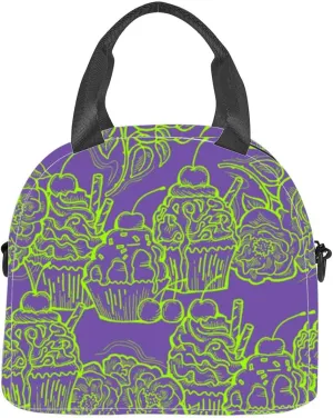Tasty sweet cupcake dessert decorative textile fabric print wrapping Insulated Adult Lunch Bag with Shoulder Strap for Women Lightweight Reusable Portable Freezable Lunch Tote Bag for Work Picnic