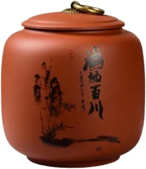 Tea Bag Organizer Tea Storage Container Hand-painted landscape tea jar ceramic sealed jar large Chinese-style household loose tea storage container jar Tea Organizer (Color : F)